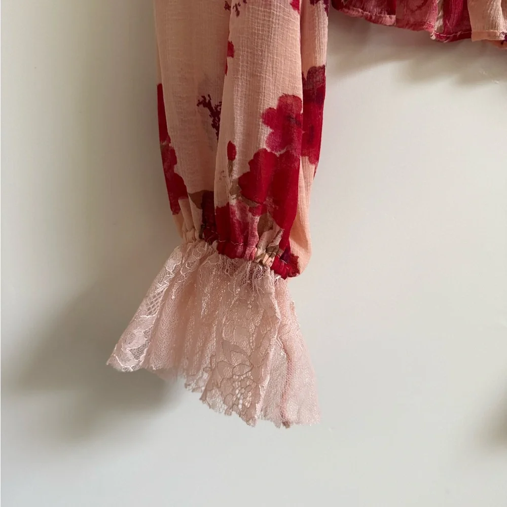 Free People Daphne Blouse in a pink and red floral